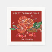 秋のオレンジスライスのシナモンが赤く染まる スタンダードカクテルナプキン (正面)