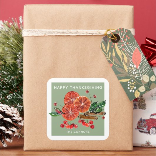 秋のオレンジスライスシナモンスティックパーソナライズされた スクエアシール (クリスマス)