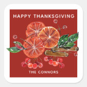 秋のオレンジスライスシナモンスティックパーソナライズされた スクエアシール (正面)