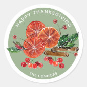 秋のオレンジスライスシナモンスティックパーソナライズされた ラウンドシール (正面)