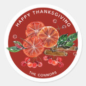 秋のオレンジスライスシナモンスティックパーソナライズされた ラウンドシール (正面)