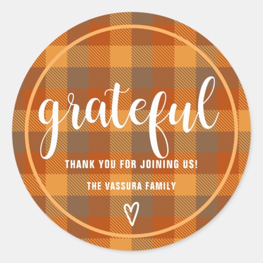 秋のオレンジタータンチェック格子柄パーソナライズされた感 ラウンドシール (正面)