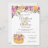 秋のオレンジ色のカボチャの花のフォトウェディング 招待状 (正面)