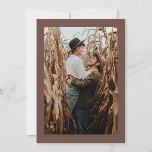 秋のオレンジ色のカボチャの花のフォトウェディング 招待状 (裏面)