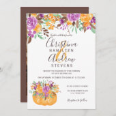 秋のオレンジ色のカボチャの花のフォトウェディング 招待状 (正面/裏面)