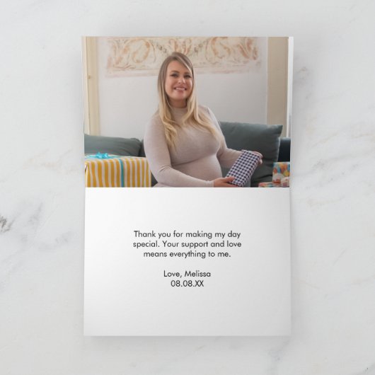 秋のオレンジ色のカボチャ バーガンディー ブラッシュ ピンクの花の写真 サンキューカード (内部)