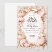 秋のオレンジ色のベイビーシャワーのご招待 ヴィンテージ ブラッシュ 招待状 (正面/裏面)