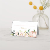 秋のオレンジ色のポストカードと食事案内カード プレイスカード (正面)