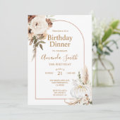 秋のオレンジ色のポンパンと花のアーチの30歳の誕生日ディナー 招待状 (スタンド正面)