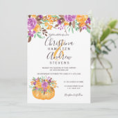 秋のオレンジ色の写真と結婚式の秋のデザイン 招待状 (スタンド正面)