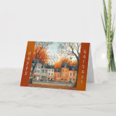 秋のオレンジ色の家 イラスト 感謝祭 カード (正面)