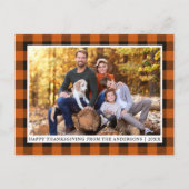 秋のオレンジ色の格子模様の写真ハッピーサンクスギビング ポストカード (正面)