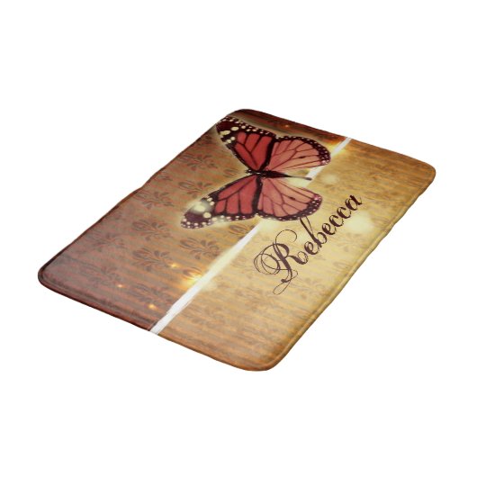 秋のオレンジ色の花が咲き乱れた蝶 バスマット (アングル)