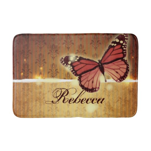 秋のオレンジ色の花が咲き乱れた蝶 バスマット (正面)