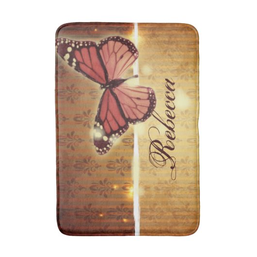 秋のオレンジ色の花が咲き乱れた蝶 バスマット (正面縦)