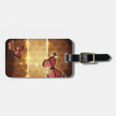 秋のオレンジ色の花が咲き乱れた蝶 ラゲッジタグ (正面横)