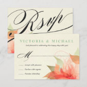 秋のオレンジ色の花の両面RSVP 出欠カード (正面/裏面)