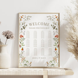 秋のオレンジ色の花の秋の結婚式座席表 ポスター