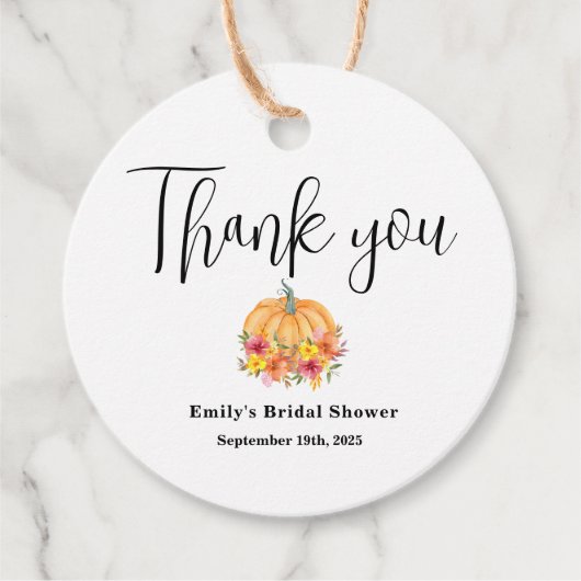 秋のオレンジ色の花嫁のシャワー  お礼タグ フェイバータグ (正面)