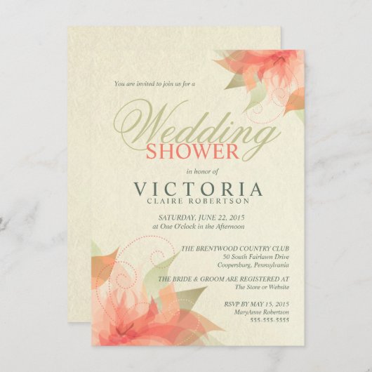 秋のオレンジ花のウェディングシャワーの招待状 招待状 (正面/裏面)