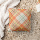 秋のオレンジ、黄色と白の格子縞 クッション (ブランケット)