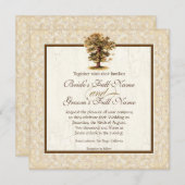 秋のオークの木のルーツアンティークパーチメント結婚ズ 招待状 (正面/裏面)