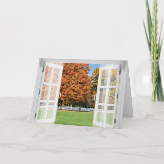 秋のオークの木の窓ビュー カード (正面)