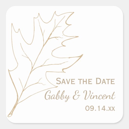 秋のオークの葉の結婚式の日付保存 スクエアシール (正面)