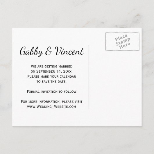 秋のオークの葉の結婚式の日付保存 案内ポストカード (裏面)