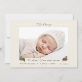 秋のオークの葉アイボリー写真出生発表 招待状