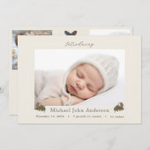 秋のオークの葉アイボリー写真出生発表 招待状 (正面/裏面)