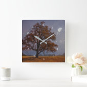 秋のオークツリーアンドムーンファンタジーシュール スクエア壁時計 (ホーム)