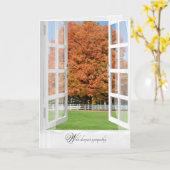 秋のオークツリーインウィンドウ悔やみや弔慰 カード (黄色い花)