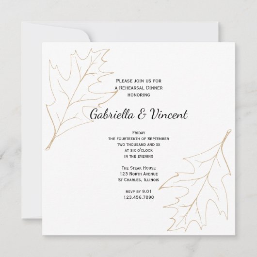 秋のオークリーフ結婚のリハーサルディナー 招待状 (正面)