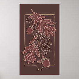 秋のオーク葉のやドングリの模様 ポスター