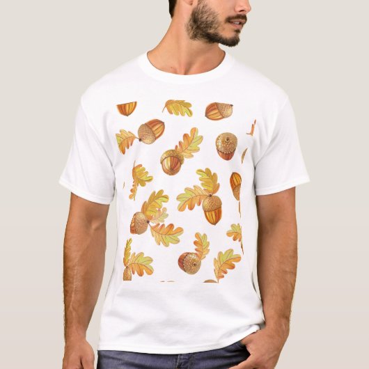 秋のオーク葉のカラフル柄。 Tシャツ (正面)