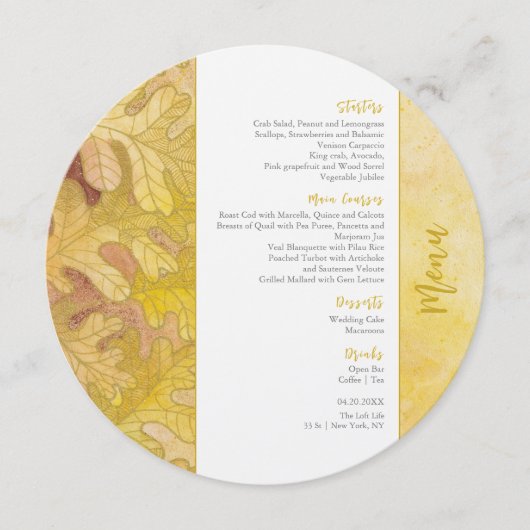 秋のオーク葉のサークルメ結婚ニュー メニュー (正面)