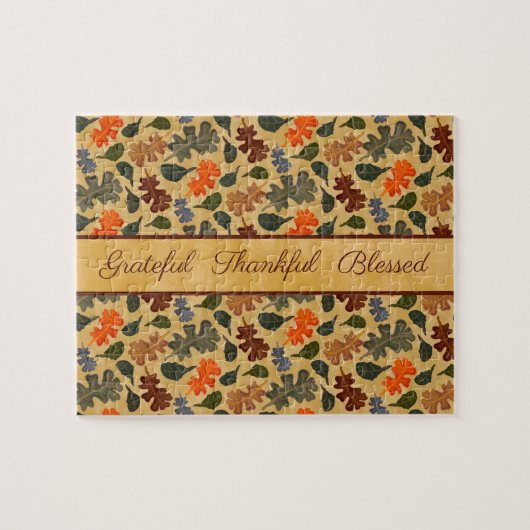 秋のオーク葉の木の感謝賛美者 ジグソーパズル (横)