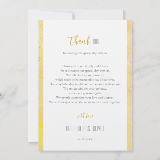 秋のオーク葉の結婚サンキューカード 招待状 (裏面)