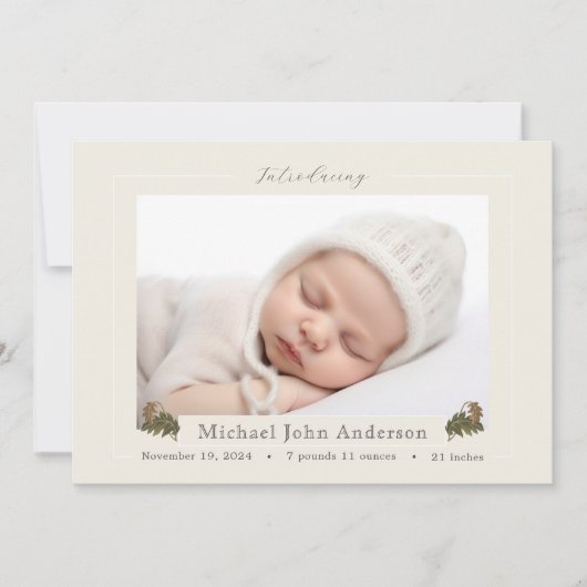 秋のオーク葉アイボリー写真誕生のお知らせ 招待状 (正面)