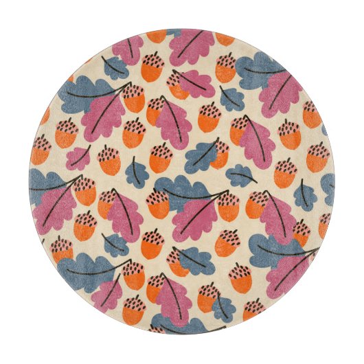 秋のオーク葉材・どんぐり模様 カッティングボード (正面)