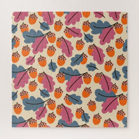 秋のオーク葉材・どんぐり模様 ジグソーパズル (縦)