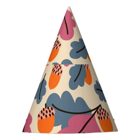 秋のオーク葉材・どんぐり模様 パーティーハット (正面)