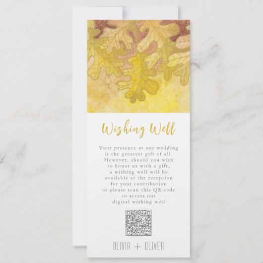 秋のオーク葉結婚ズのWishing Well QRコード 招待状 (正面)