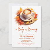 秋のオータムベイビーシャワー 赤ちゃんがコーヒーをブレンド ベイビーシャワー 招待状 (正面)