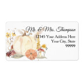 秋のオータム フローラル ホワイト パンプキン 返送先住所 ラベル (正面)