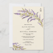 秋のオータム ラベンダー フラワーズ ウォーターカラー ウェディング 招待状 (正面)