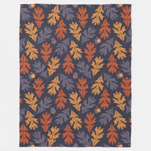 秋のオー葉クのとどんぐり（暗） フリースブランケット (正面)