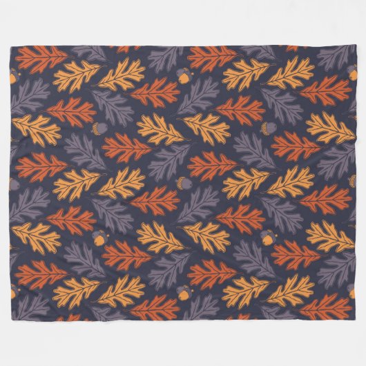 秋のオー葉クのとどんぐり（暗） フリースブランケット (正面(横))