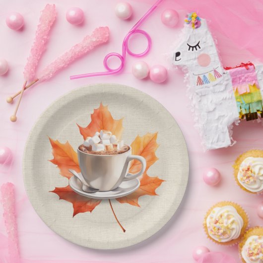 秋のカエデとホットココア ペーパープレート (パーティー)